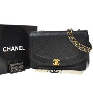CHANEL Diana Matelasse 25 Chain Shoulder Bag Leather Black GHW Vintage 352RF593